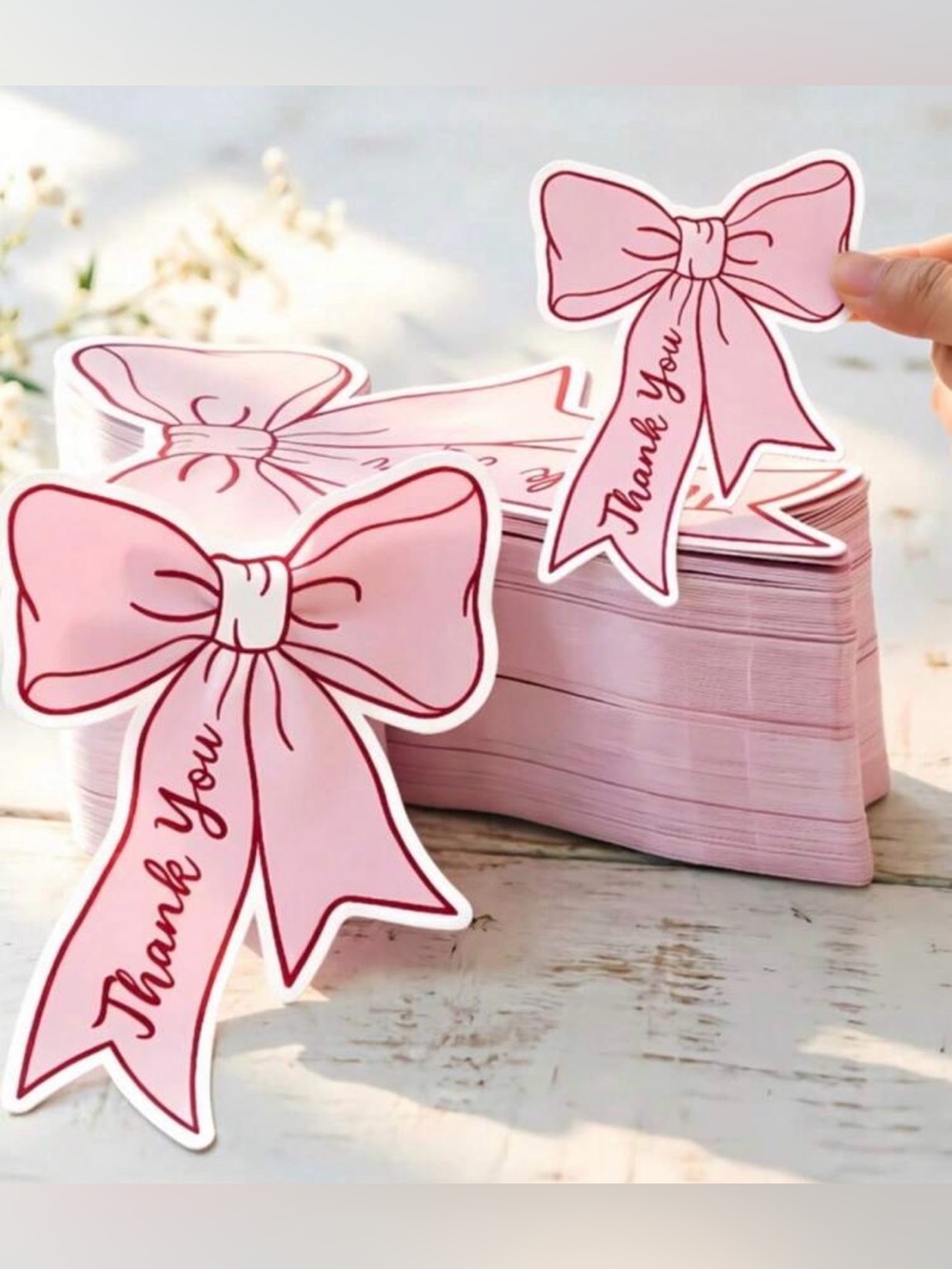 Pink Bow 'Thank You' Cards – 100 PCS